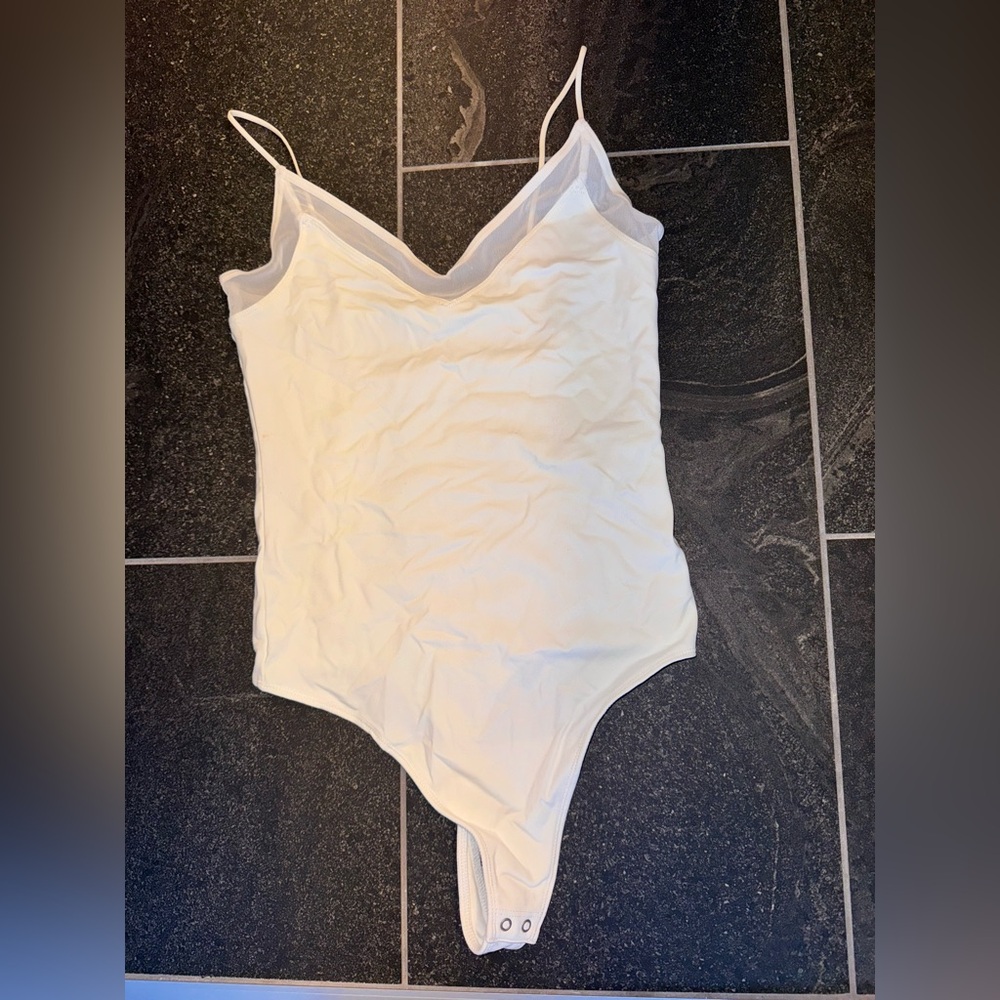 Abercrombie & Fitch White Sheer-Trim Sleeveless Bodysuit